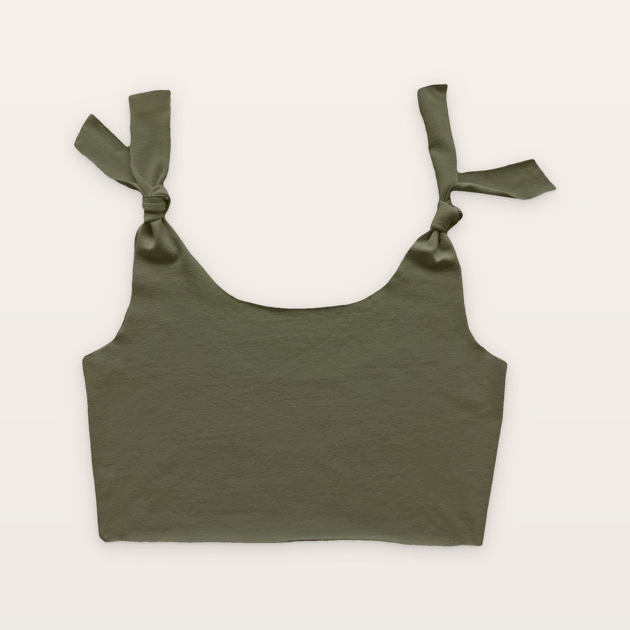 WANINI tie-shoulder top in Olive