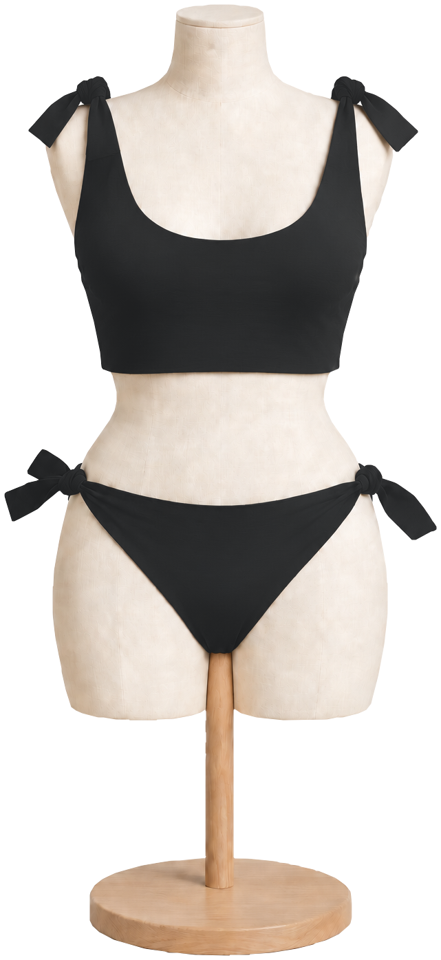 Women's cotton bikini set in Black on a dress form