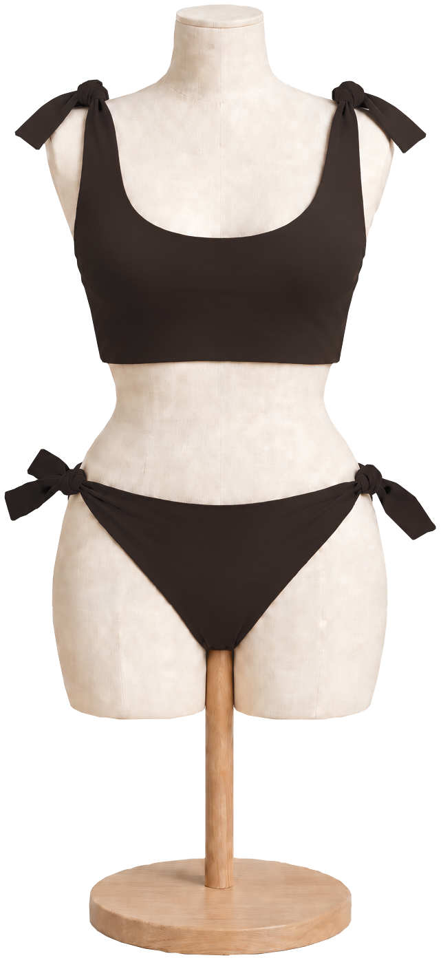 Women's cotton bikini set in Espresso on a dress form