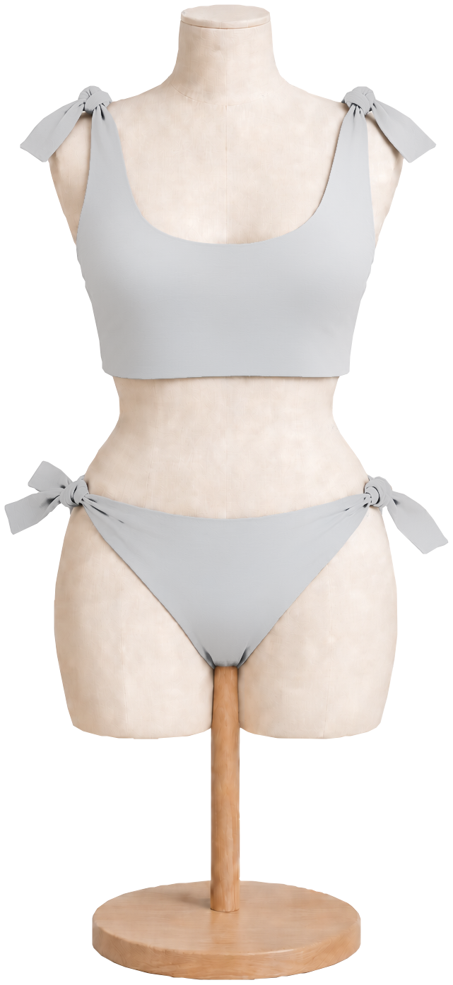 Women's cotton bikini set in Gray on a dress form
