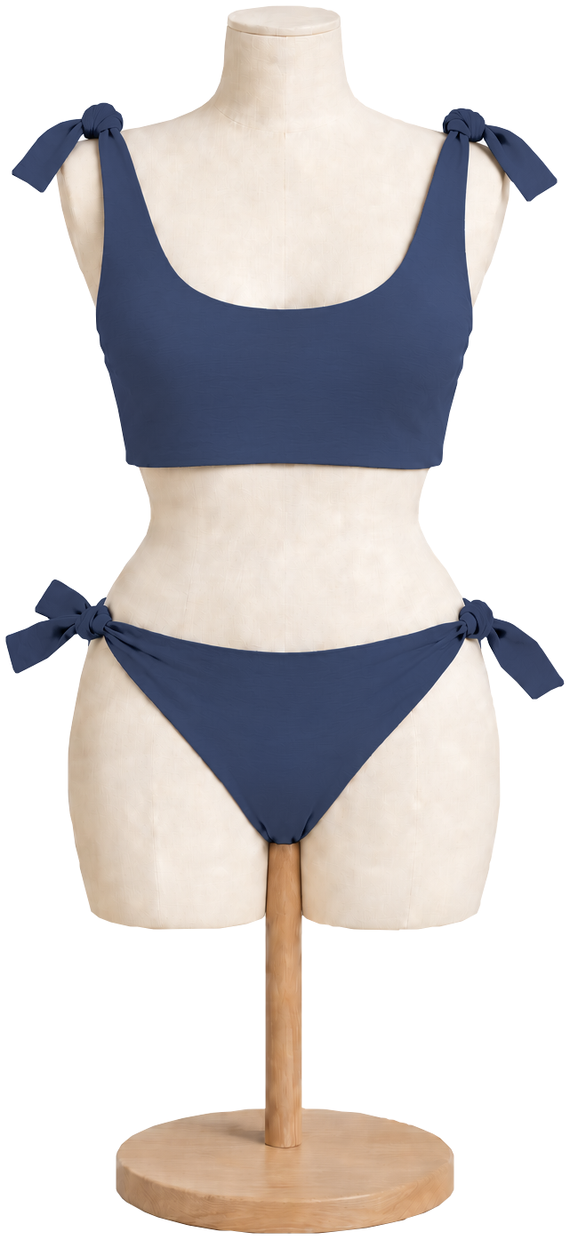 Women's cotton bikini set in Navy on a dress form