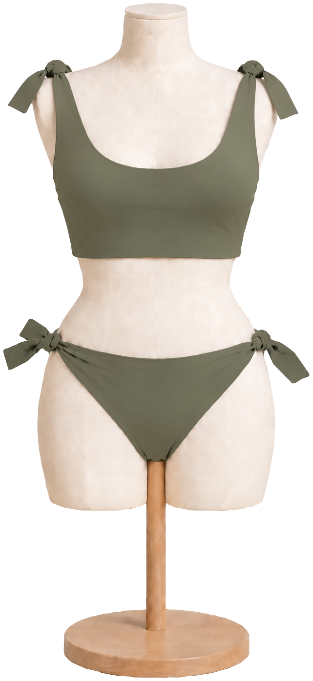 Women's cotton bikini set in Olive on a dress form