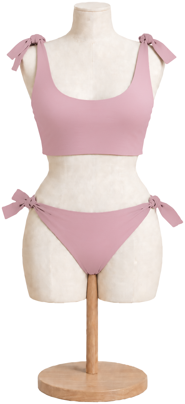Women's cotton bikini set in Rose on a dress form