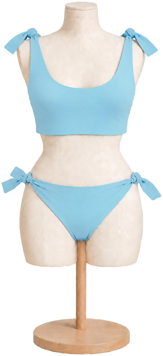 Women's cotton bikini set in Sky on a dress form