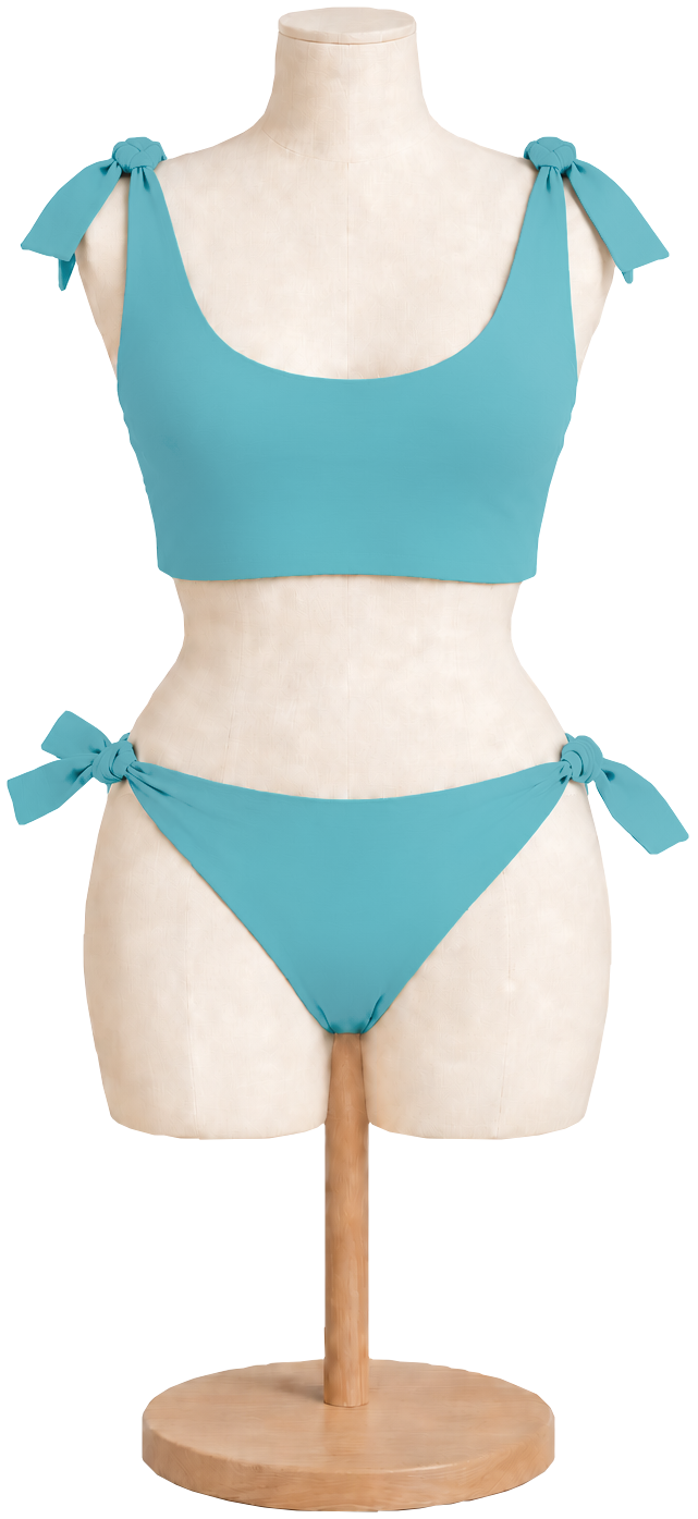 Women's cotton bikini set in Turquoise on a dress form